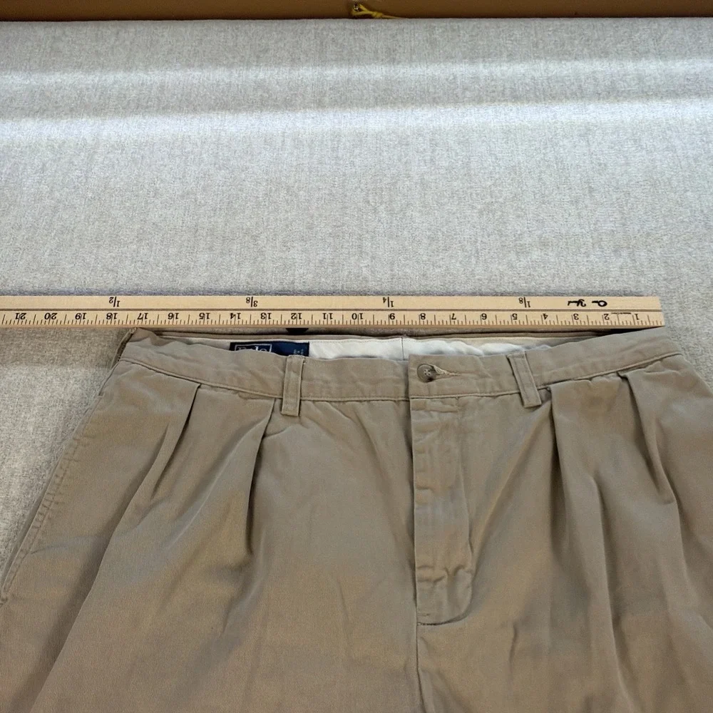 Polo Ralph Lauren Men 35x30 Khaki Pleated Chino Trousers Preppy Casual
